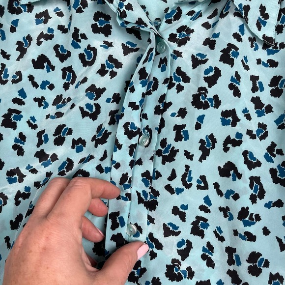Vintage‎ Loubella Cheetah Animal Print Baby Blue Button Down Blouse XL - Picture 4 of 12